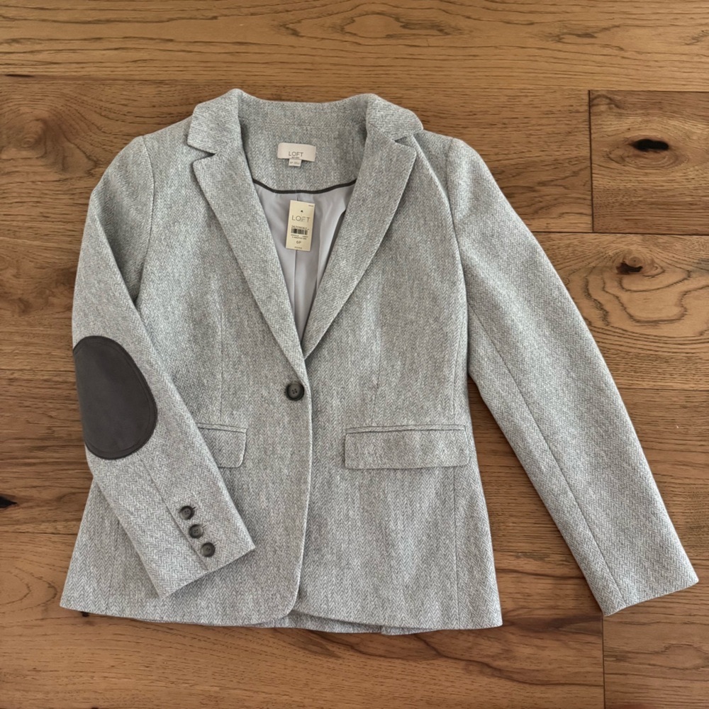 LOFT Light Gray Herringbone Jacket